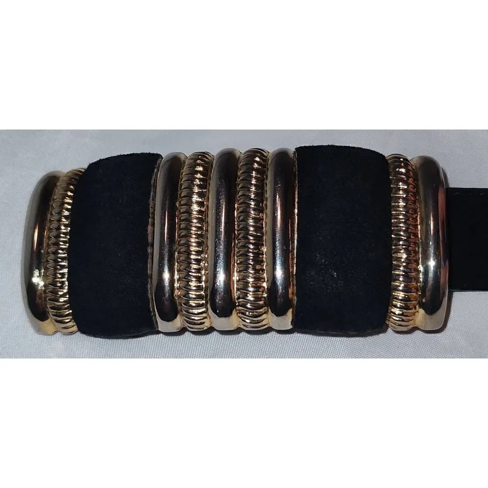 Leather Shop Genuine Leather women's belt # 2223 Size Small Black w gold hardwar